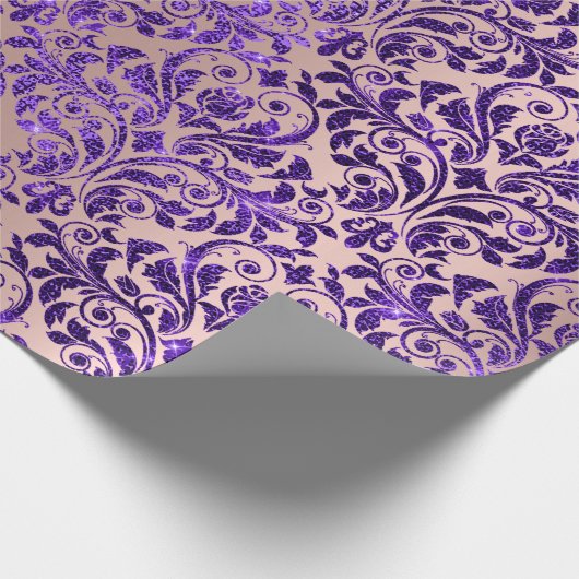 Damask Royal Paarse Amethist Violet Blush Roos Cadeaupapier (Hoek)