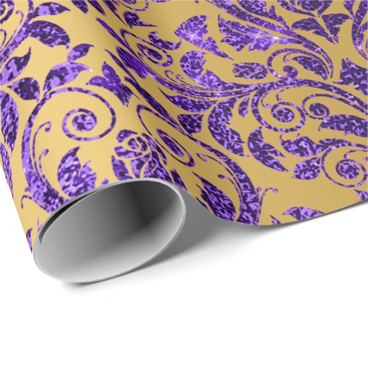 Damask Royal Paarse Amethist Violet Gold Honey Cadeaupapier (Rol Hoek)