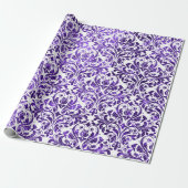 Damask Royal Paarse Amethist Violet Wit Barok Cadeaupapier (Uitgerold)