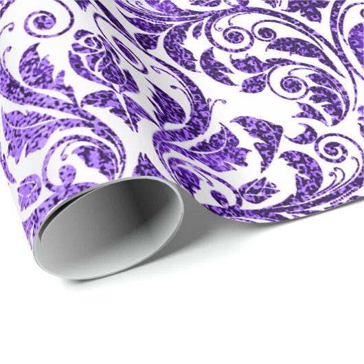 Damask Royal Paarse Amethist Violet Wit Barok Cadeaupapier (Rol Hoek)