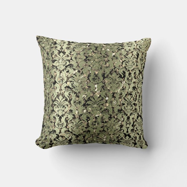 Damask Royal Sepia Gold Black Mint Green Greenery Kussen (Voorkant)