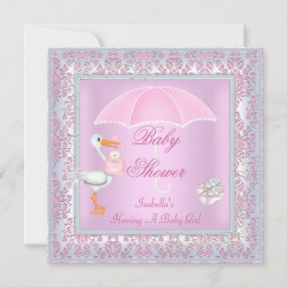 Damask Roze Baby Shower Meisje Paraplu Kaart
