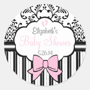 Damask Roze Baby shower Ronde Sticker