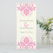 Damask roze, grijs huwelijksceremonie programma programmakaart (Staand voorkant)