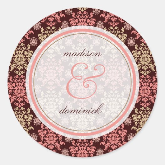  Damask Roze Kant Elegante Bruiloft Sticker (Voorkant)
