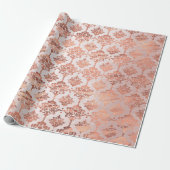 Damask roze koper Black Metallic Royal Floral Cadeaupapier (Uitgerold)