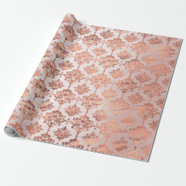 Damask roze koper Black Metallic Royal Floral Cadeaupapier