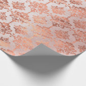 Damask roze koper Black Metallic Royal Floral Cadeaupapier (Hoek)
