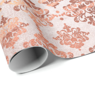 Damask roze koper Black Metallic Royal Floral Cadeaupapier