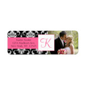 Damask Roze Monogram Foto Bruiloft Adresetiketten Etiket (Voorkant)