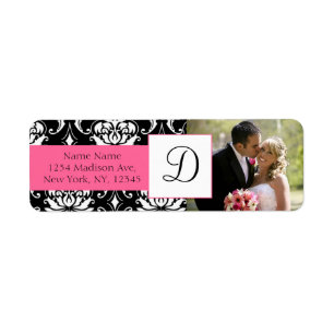 Damask Roze Monogram Foto Bruiloft Adresetiketten Etiket