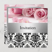 Damask Roze Rozen Feest Uitnodiging save the date (Voorkant / Achterkant)