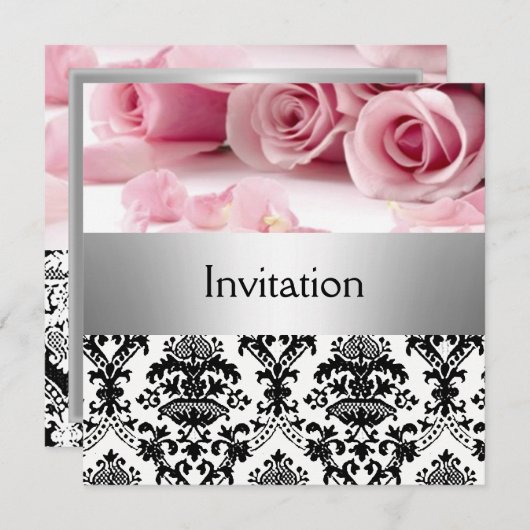 Damask Roze Rozen Feest Uitnodiging save the date (Voorkant / Achterkant)