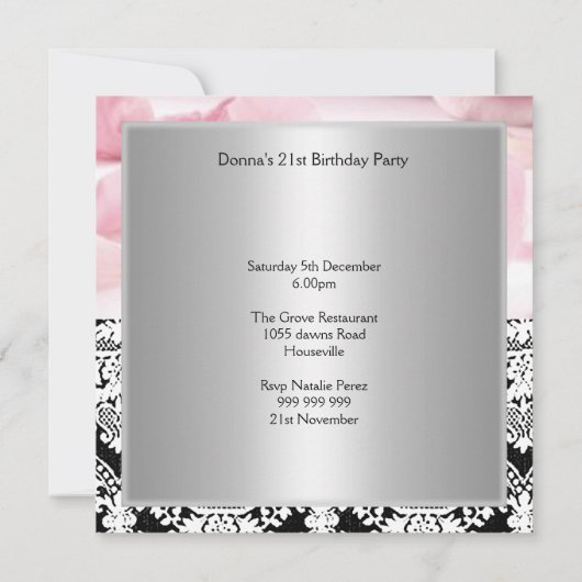 Damask Roze Rozen Feest Uitnodiging save the date (Achterkant)