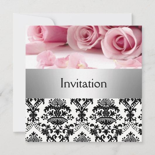 Damask Roze Rozen Feest Uitnodiging save the date (Voorkant)