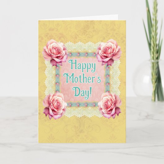 Damask Rozen Kant gepersonaliseerd Kaart (Voorkant)