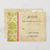  Damask RSVP Briefkaart in Roze en Groen (Voorkant / Achterkant)