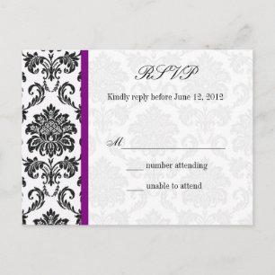 Damask RSVP-Briefkaart met Paarse Uitnodiging Briefkaart