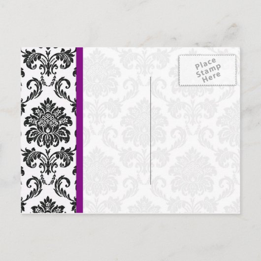 Damask RSVP-Briefkaart met Paarse Uitnodiging Briefkaart (Achterkant)