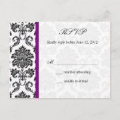 Damask RSVP-Briefkaart met Paarse Uitnodiging Briefkaart (Voorkant)