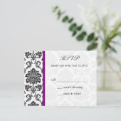 Damask RSVP-Briefkaart met Paarse Uitnodiging Briefkaart (Staand voorkant)