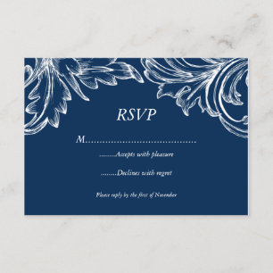 Damask RSVP-reactiekaart NAVY White RSVP Kaartje
