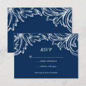  Damask RSVP-reactiekaart NAVY White RSVP Kaartje (Voorkant / Achterkant)
