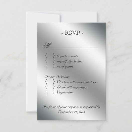 Damask RSVP Wedding Reply Card Black Silver Red Kaartje (Voorkant)