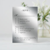 Damask RSVP Wedding Reply Card Black Silver Red Kaartje (Staand voorkant)