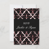 Damask RSVP Wedding Reply Card Black Silver Red Kaartje (Achterkant)