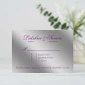 Damask RSVP Wedding Reply Sparkle Paarse Silver Kaartje (Staand voorkant)