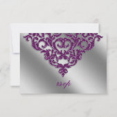 Damask RSVP Wedding Reply Sparkle Paarse Silver Kaartje (Achterkant)