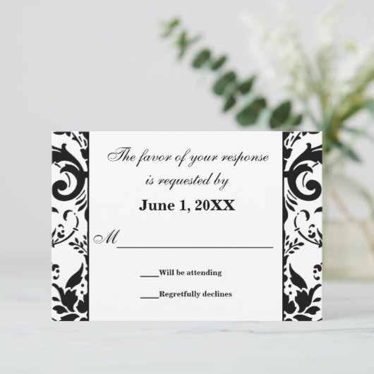 Damask RSVP Wedding Response Request Cards (Staand voorkant)