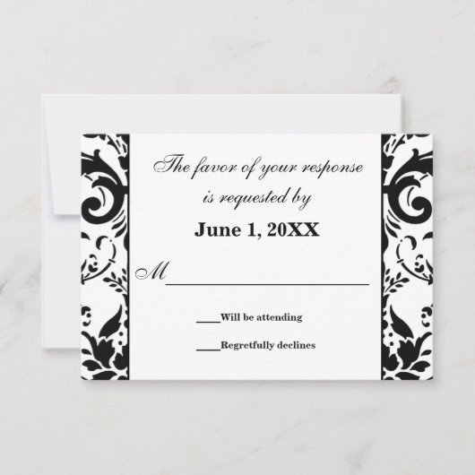 Damask RSVP Wedding Response Request Cards Kaartje (Voorkant)