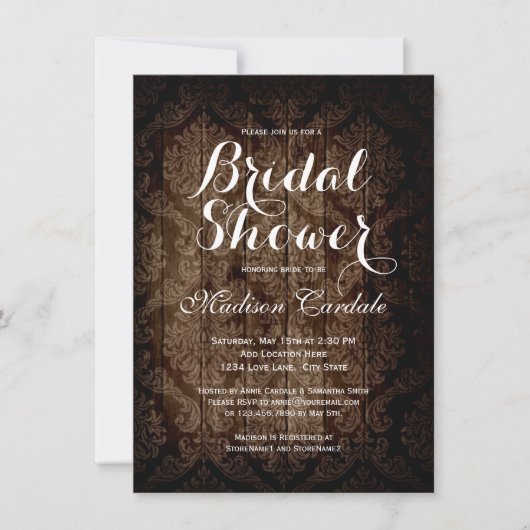 Damask Rustic Bridal Shower-uitnodigingen Kaart (Voorkant)