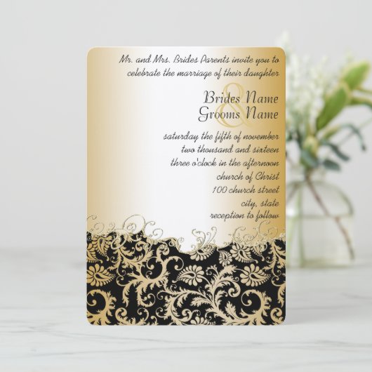  Damask Rustic Brown Paper Kaart (Staand voorkant)