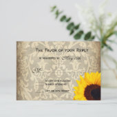 Damask Rustic Sunflower Wedding RSVP-kaarten RSVP Kaartje (Staand voorkant)