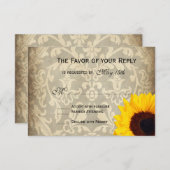 Damask Rustic Sunflower Wedding RSVP-kaarten RSVP Kaartje (Voorkant / Achterkant)