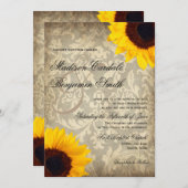  Damask Rustic Zonnebloem bruiloft uitnodiging (Voorkant / Achterkant)
