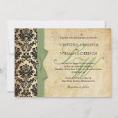 Damask Sage Bow Wedding Invitation Kaart (Voorkant)