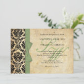 Damask  Sage Bow Wedding Invitation Kaart (Staand voorkant)