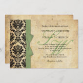 Damask  Sage Bow Wedding Invitation Kaart (Voorkant / Achterkant)