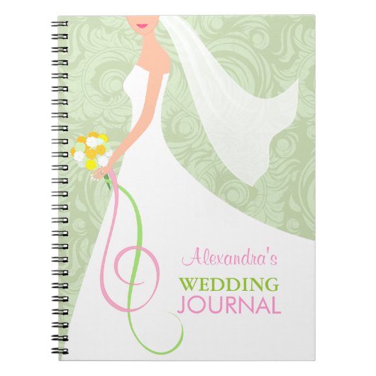 Damask Sage Green Bridal Wedding Journal Planner Notitieboek (Voorkant)