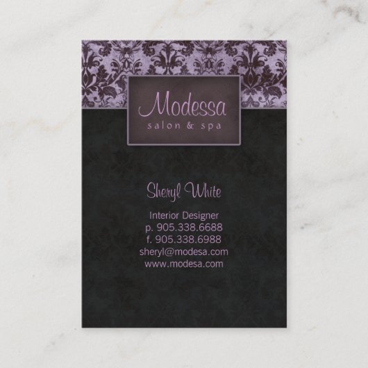 Damask Salon Spa Appointment Card Paars Afsprakenkaartje (Voorkant)