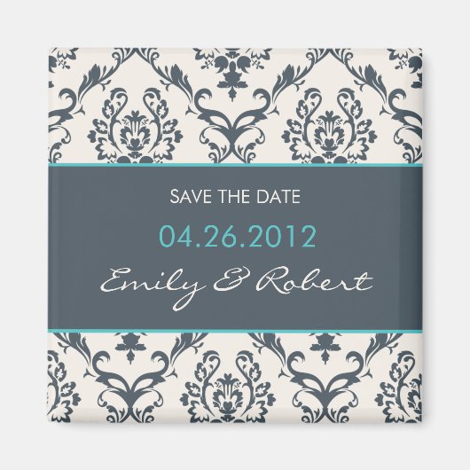 Damask save the date bruiloft magneet (Voorkant)