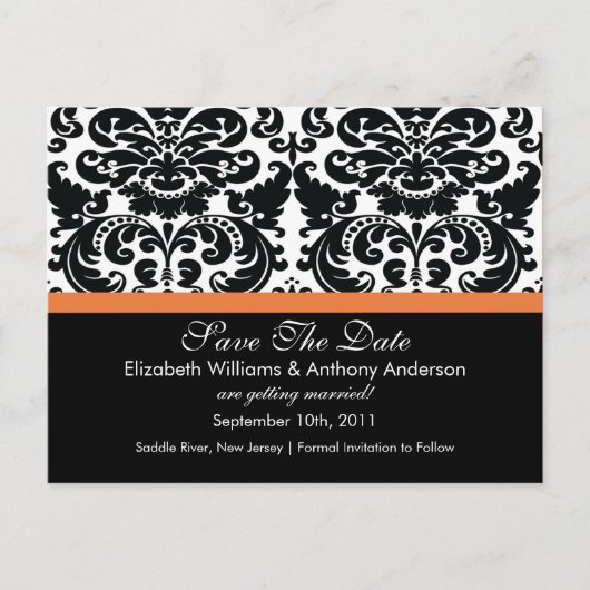 Damask Save the Date Coral Roos BRIEFKAART! Aankondigingskaart (Voorkant)