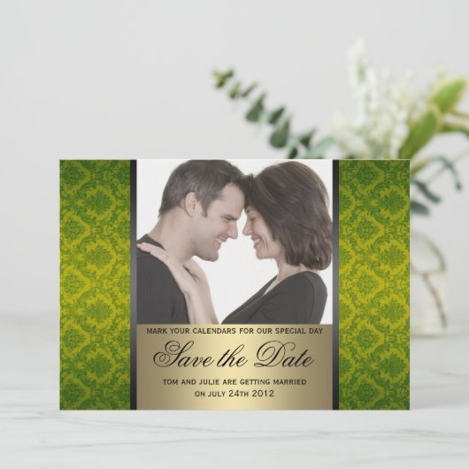 Damask Save the Date Foto (Staand voorkant)