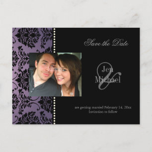 Damask Save the Date Foto briefkaarten, Aankondigingskaart