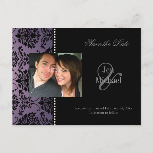 Damask Save the Date Foto briefkaarten, Aankondigingskaart (Voorkant)