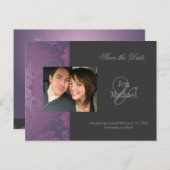 Damask Save the Date Foto briefkaarten, Aankondigingskaart (Voorkant / Achterkant)